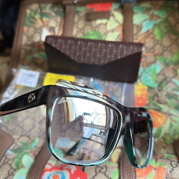 NEW GUCCI DOUBLE GG SUNGLASSES FRAME EYEBROW MASK BLUE TORTOISE 3782 TEAL BROWN - Picture 8 of 16